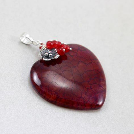 Agat smoczy srebro  jadeit i srebro - wisior