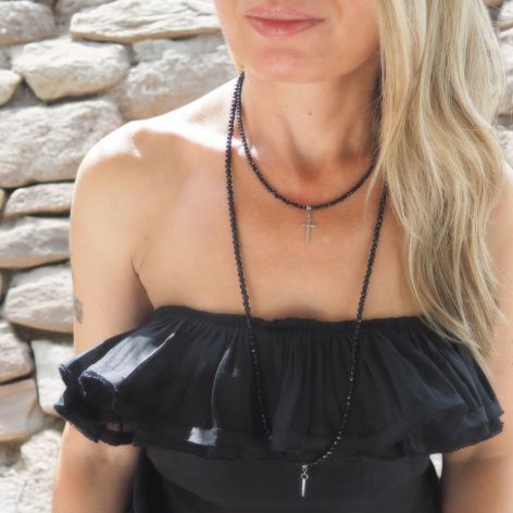 Naszyjnik damski choker turmalin krzyż tur66