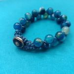 Bransoletka niebieska z Agatem 10 mm makrama boho - 