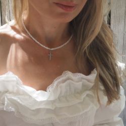 Naszyjnik choker kamień księżycowy krzyż kk85