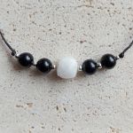 "Wera" - bransoletka z naturalnymi kamieniami. - obsydian i kamień księżycowy
