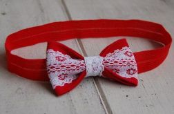 Opaska niemowlęca - Lniana, czerwona, z koronką