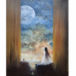 Oczekiwanie, ręcznie malowany obraz olejny na płotnie