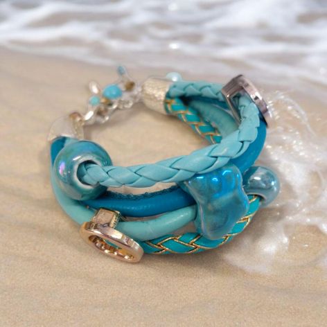 Bransoletka rzemykowa turkus.