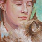 Portret dziewczyny z kotem, obraz na płótnie na zamówienie malowany na podstawie zdjęcia - Portret dziewczyny z kotem, obraz na płótnie na zamówienie  RozynekArt