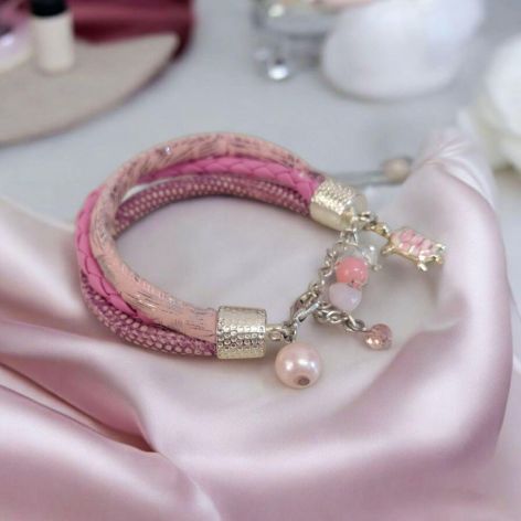 Bransoletka rzemykowa jasny róż