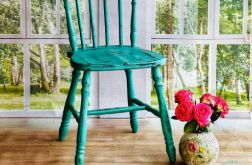 Krzesło turkusowe shabby chic, patyczak, do salonu