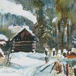 Zimowy krajobraz - malowany obrazek na ścianę