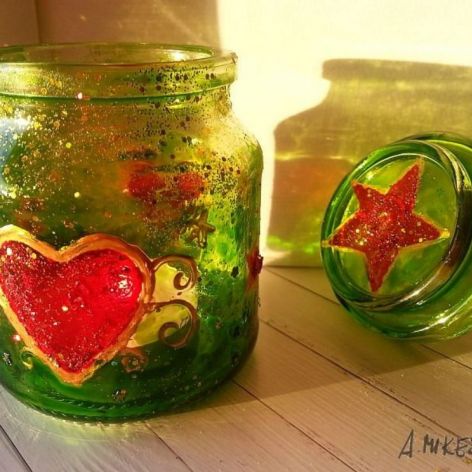 świecznik szklany malowany serce 2
