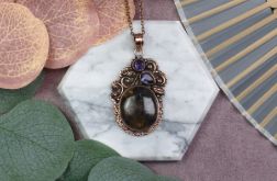 Miedziany ozdobny wisiorek z jaspisem i ametystem #555