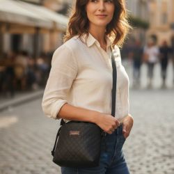 Czarna pikowana listonoszka z kominem