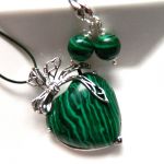 Zielony malachit, serce, zestaw biżuterii - 