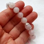 Bransoletka z Różowym Kwarcem 10 mm, pleciona makrama - 