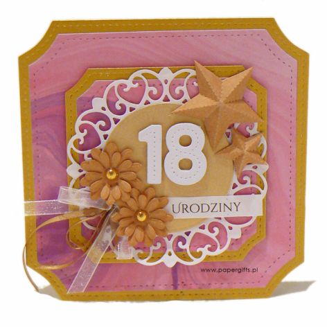 Kartka na 18 urodziny - różowy marmur złoto