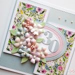 Kartka URODZINOWA z pastelowymi kwiatami - Błękitno-różowa kartka na urodziny z kwiatuszkami