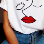 Koszulka ręcznie malowana red lips - unikat