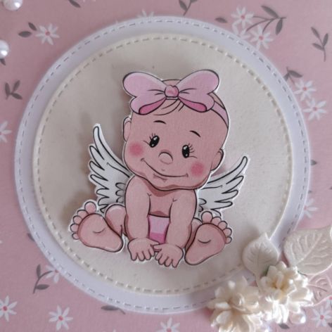 Kartka na Chrzest Święty z aniołkiem dla dziewczynki