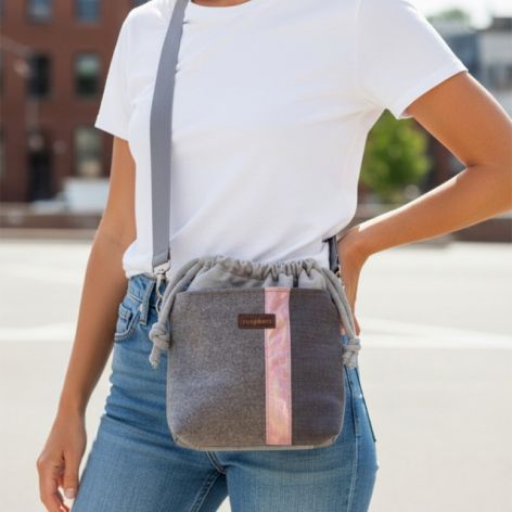 Szara patchworkowa listonoszka z kominem