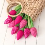 TULIPANY, różowy bukiet - bawełniany bukiet różowych tulipanów