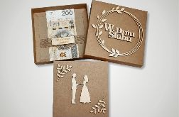 Kartka ślubna, drewno, kraft,pudełko WMP2
