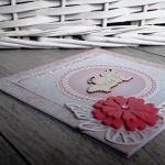 Kartka na Chrzest różowa z aniołkiem handmade - 