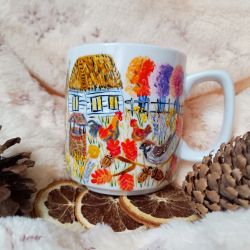 Ręcznie malowany wiejski kubek podwórko 270 ml.