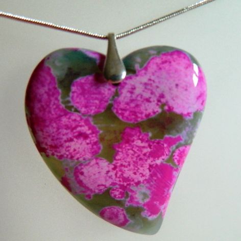 Zielono-różowe serce z agatu,wisior,srebro
