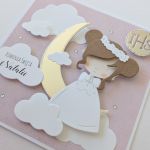 kartka na I Komunię Świętą IHS dziewczynka - księżyc