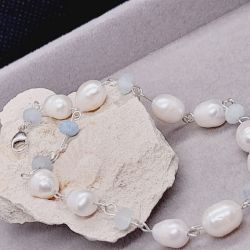 Srebrna bransoletka z perłami i akwamarynami