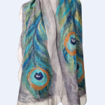 SZAL SZALIK jedwabno wełniany PAW - Pióra