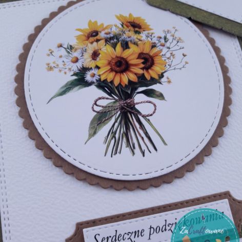 Kartka podziękowanie dla nauczyciela (lub na inną okazję) z bukietem słoneczników