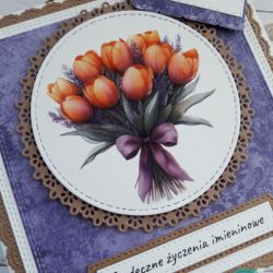 Kartka imieninowa (lub na inną okazję) z bukietem herbacianych tulipanów