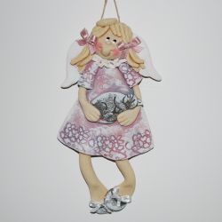 Mój kiciuś śpi - aniołek z masy solnej, prezent, dekoracja