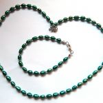 Zielone perły naturalne, naszyjnik i bransoletka z pereł, komplet - 