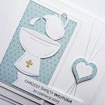 Oryginalna kartka z chrzcielnicą na Chrzest  - Biało-niebieska kartka na Chrzest