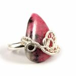 Srebrny pierścionek z rodochrozytem różowy - srebrny regulowany pierścionek