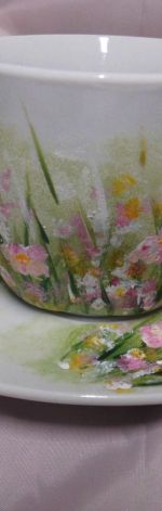 Filiżanka ręcznie malowana handmade różowe kwiatki