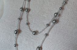 Naszyjnik Korale Perłowe Długi Sznur Pereł Szare Perły