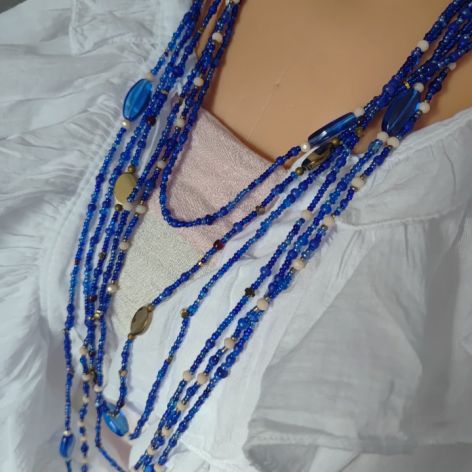 Naszyjnik Kaskadowy Długi Szafirowy Hematyt