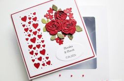 Kartka ŚLUBNA ciemnoczerwone róże