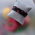 Bransoletka Boho Sznurek Czarne Kryształki Koral Czerwony 2456-2  - 