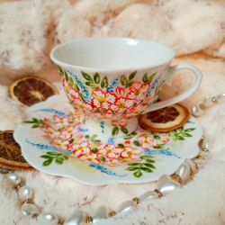 Kwiatowy komplet ręcznie malowany 200 ml.