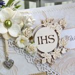 Pamiątka I Komunii św. - beżowe damaski - 