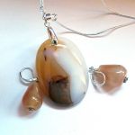 Delikatne beżowo-białe agaty w srebrze, wisior i kolczyki, zestaw - 