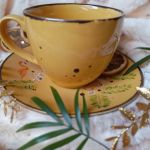 Barwny ręcznie malowany komplet 300ml. talerzyk + filiżanka flamingi - tył filiżanki, możliwość personalizacji