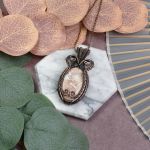 Miedziany wisiorek wire wrapping z agatem crazy lace #542 - 