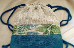 Niebiesko-beżowy plecak worek patchworkowy