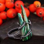 Srebrny pierścionek z masą perłową zielony - Wolverine's Claw / Silver ring with Nacre spikes, oxidized wire wrapped gift for her gift for him perfect present unique artisan handcrafted