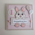 Personalizowana kartka urodzinowa roczek ręcznie robiona króliczek - Personalizowana kartka urodzinowa roczek ręcznie robiona króliczek