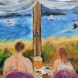 Śniadanie razem, 30x40x1cm,  obraz akrylowy na płótnie 